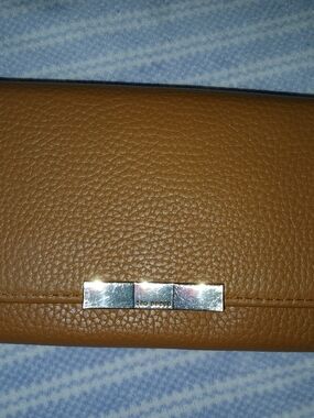 Ted Baker London Cognac Pebbled Leather Wallet with Silver Bar Detail